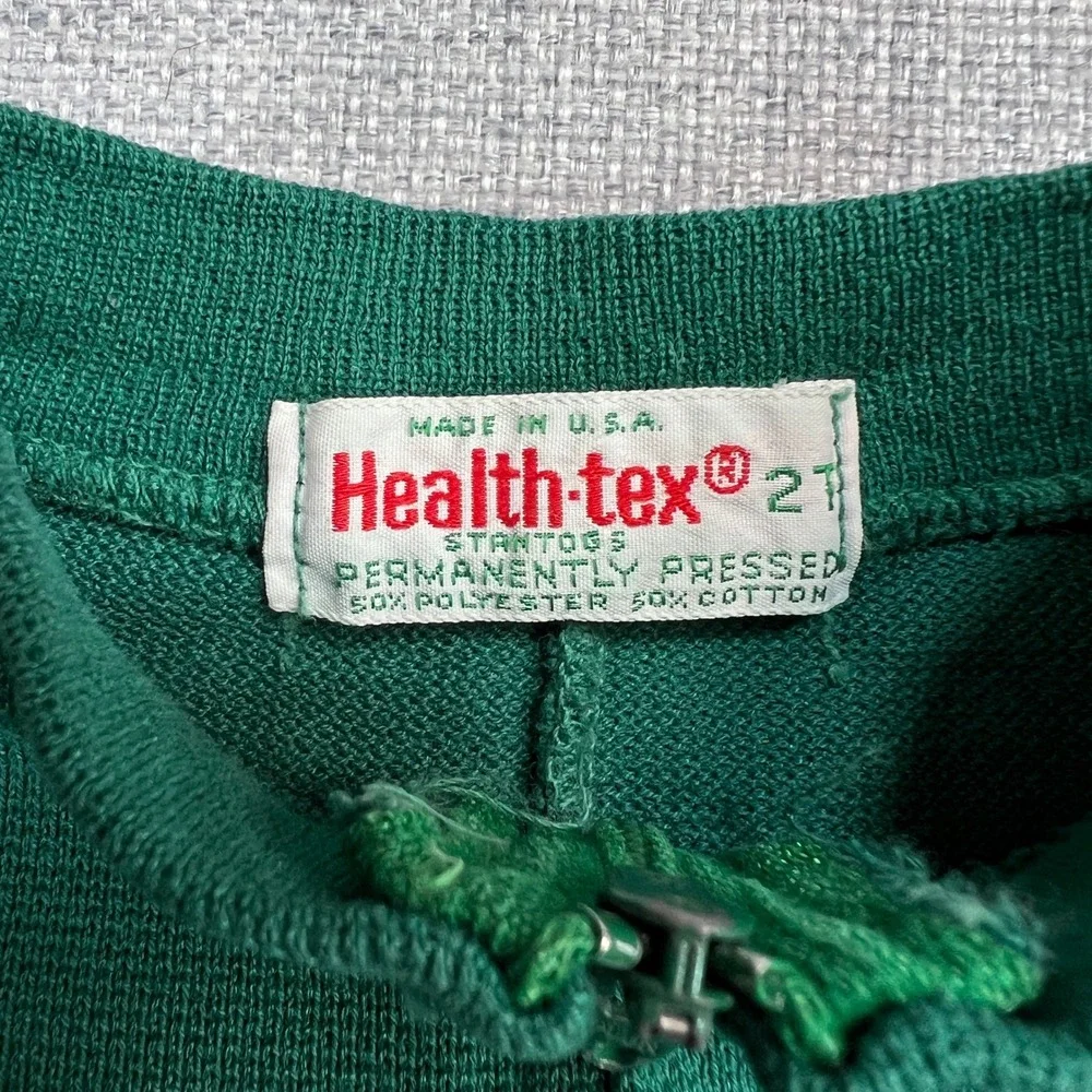 Vintage 70s Health-tex Argyle Knit Jumpsuit Toddler 2T Green Retro Playsuit‎